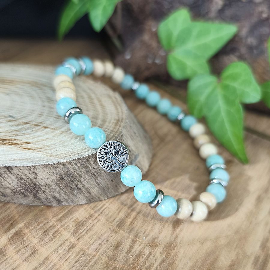 Bracelet Elastique AMAZONITE - Communication, Courage, Réconfort - Modèle ARBRE DE VIE 6mm
