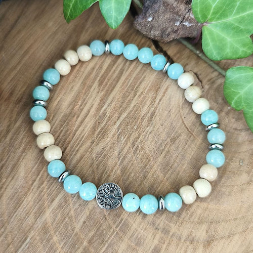 Bracelet Elastique AMAZONITE - Communication, Courage, Réconfort - Modèle ARBRE DE VIE 6mm