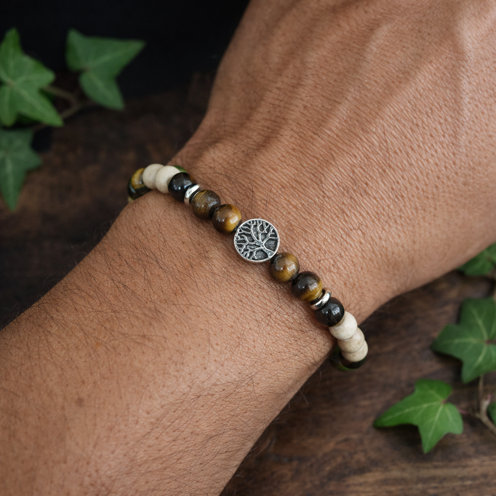 Bracelet Elastique OEIL DE TIGRE - Protection, Courage, Persévérance - Modèle ARBRE DE VIE 6mm