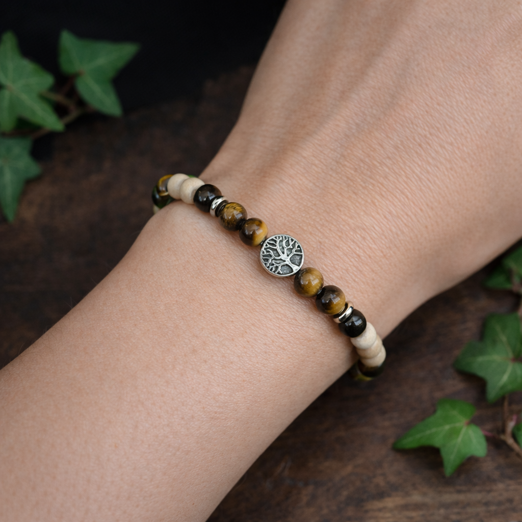 Bracelet Elastique OEIL DE TIGRE - Protection, Courage, Persévérance - Modèle ARBRE DE VIE 6mm