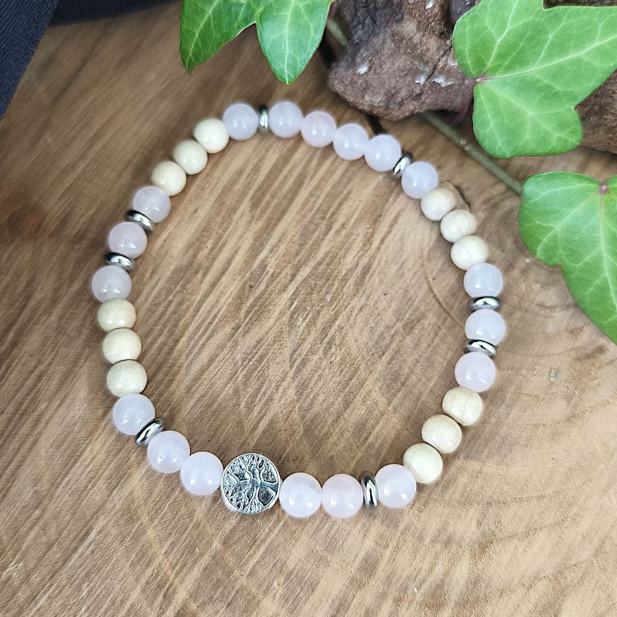 Bracelet Elastique QUARTZ ROSE - Amour, Confiance en soi, Tendresse - Modèle ARBRE DE VIE 6mm