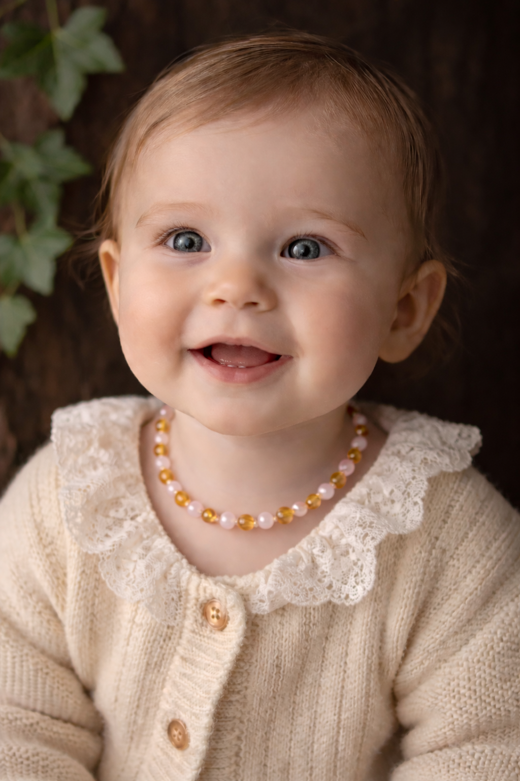 Collier bébé - AMBRE ET QUARTZ ROSE - Douceur