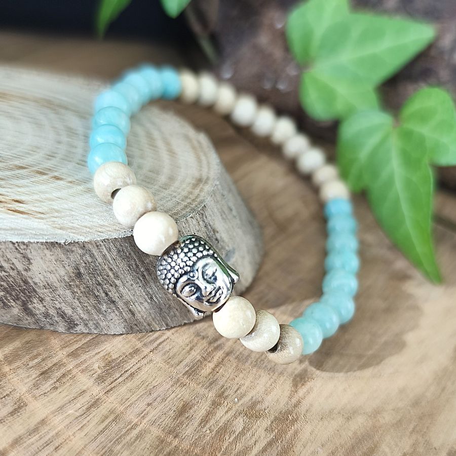 Bracelet Elastique AMAZONITE - Communication, Courage, Réconfort - Modèle BOUDDHA 6mm