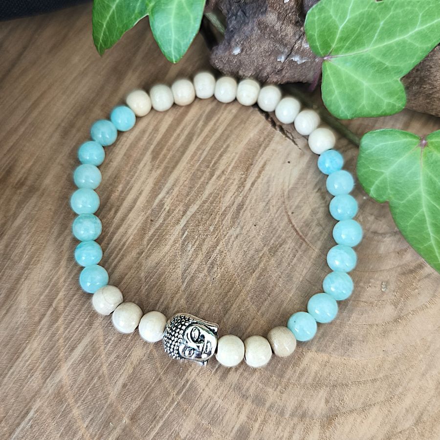 Bracelet Elastique AMAZONITE - Communication, Courage, Réconfort - Modèle BOUDDHA 6mm