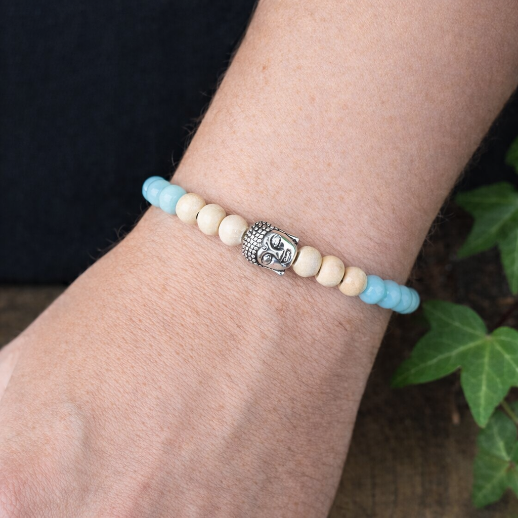 Bracelet Elastique AMAZONITE - Communication, Courage, Réconfort - Modèle BOUDDHA 6mm