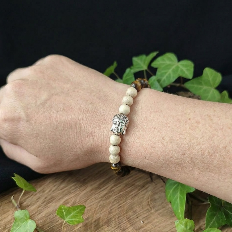 Bracelet Elastique OEIL DE TIGRE - Protection, Courage, Persévérance - Modèle BOUDDHA 6mm
