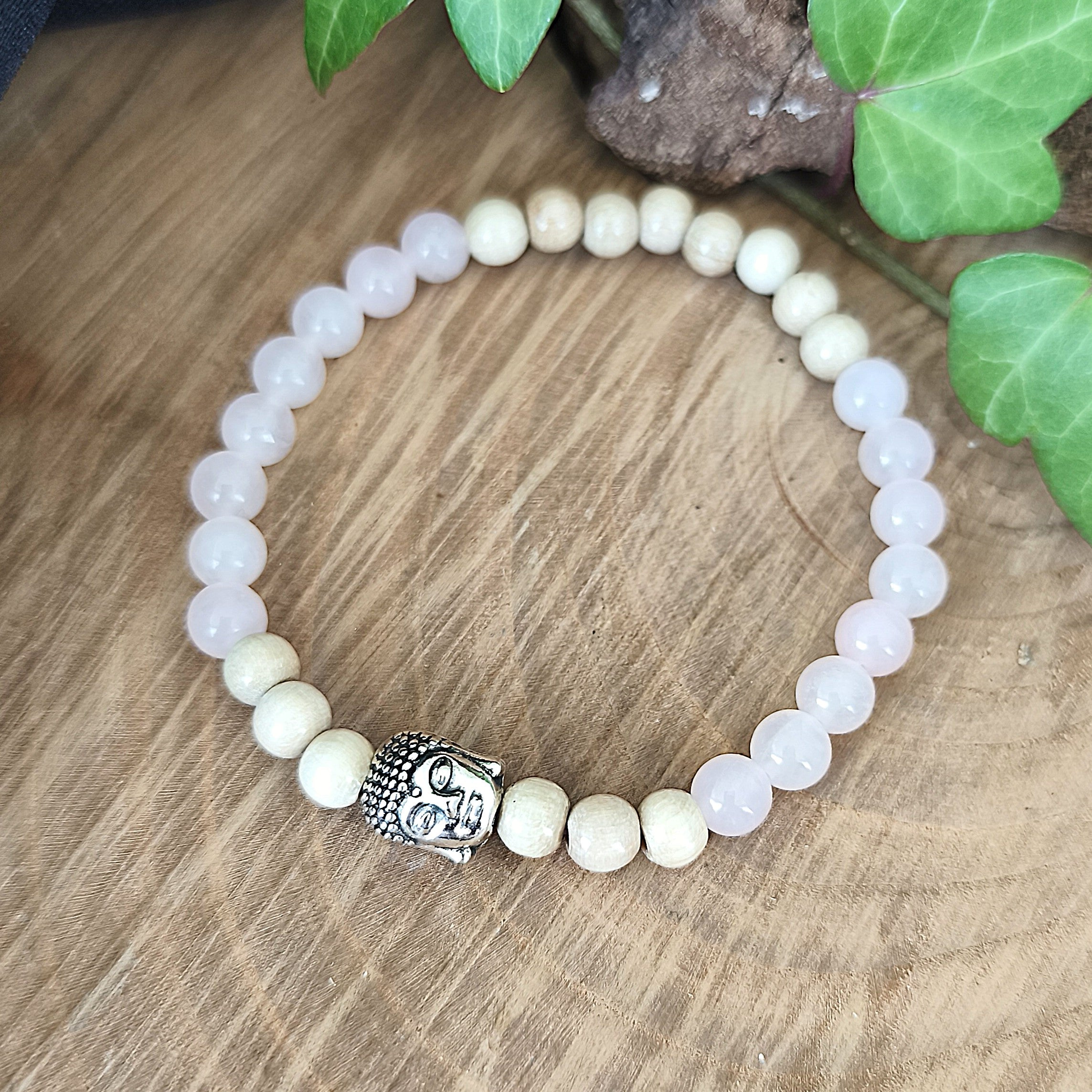 Bracelet Elastique QUARTZ ROSE - Amour, Confiance en soi, Tendresse - Modèle BOUDDHA 6mm