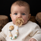 Attache-Tétine AVENTURINE VERTE - Canalisation - Modèle ORIGINE - Bois, Pierre et Silicone sans BPA