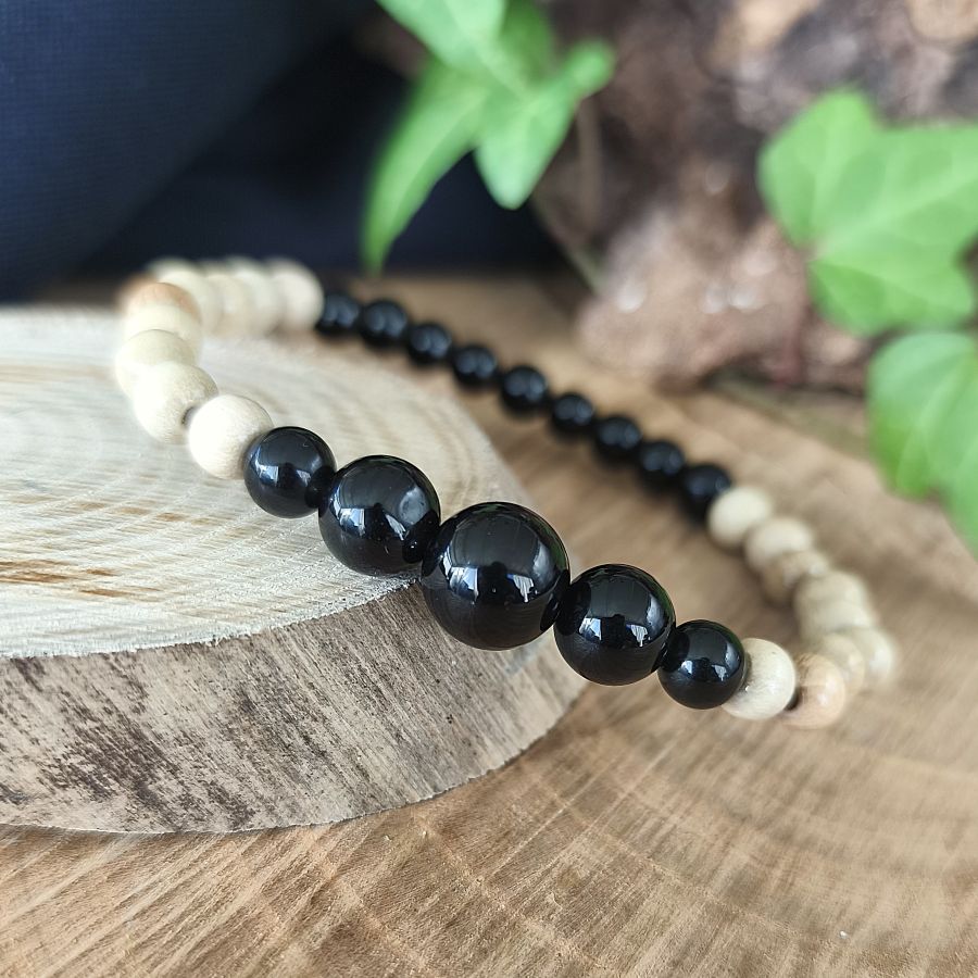 Bracelet Elastique OBSIDIENNE NOIRE - Protection, Ancrage, Force - Modèle ELEGANCE 6mm