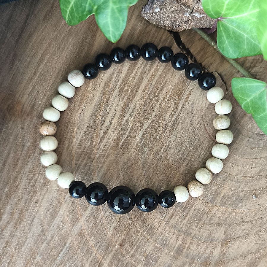 Bracelet Elastique OBSIDIENNE NOIRE - Protection, Ancrage, Force - Modèle ELEGANCE 6mm