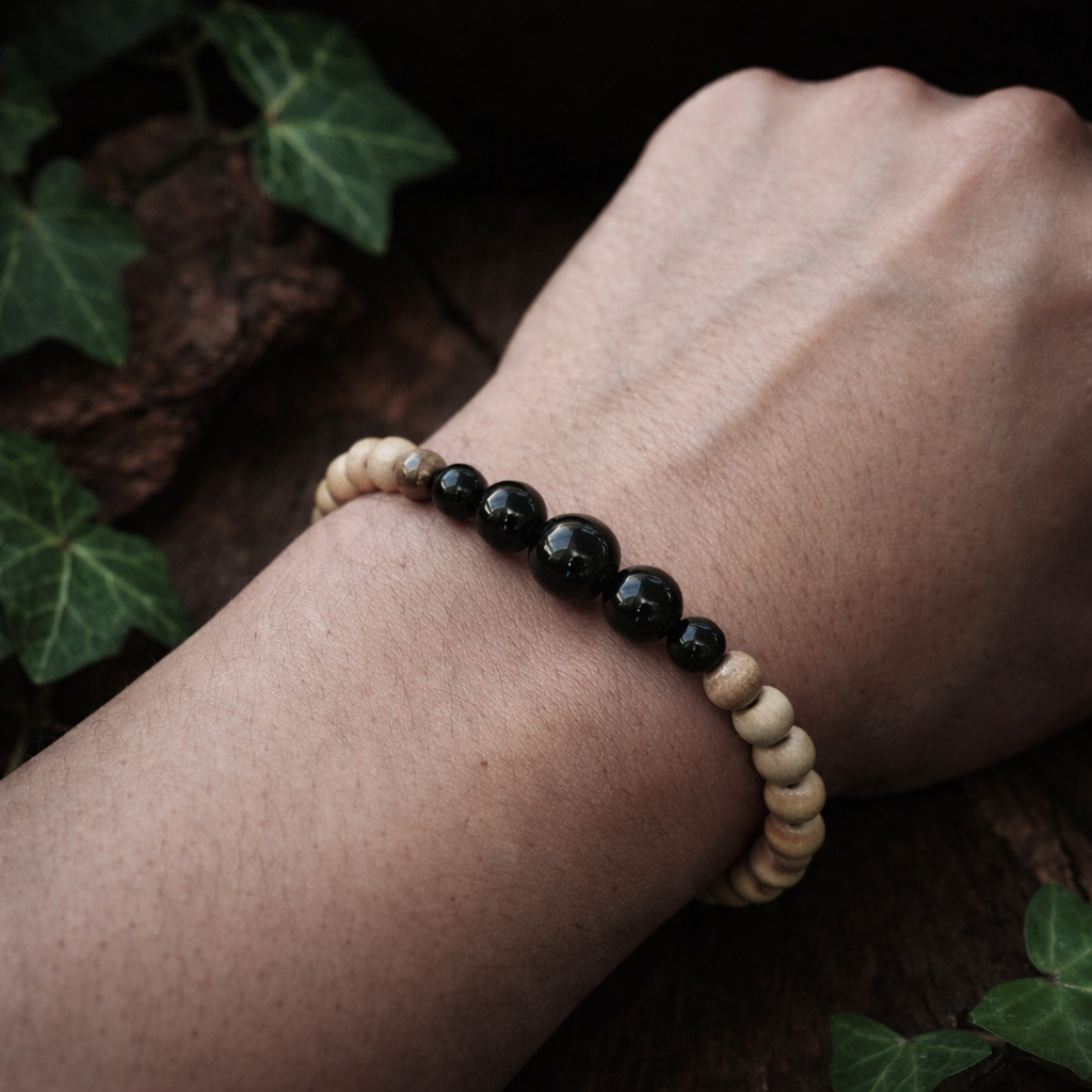 Bracelet Elastique OBSIDIENNE NOIRE - Protection, Ancrage, Force - Modèle ELEGANCE 6mm