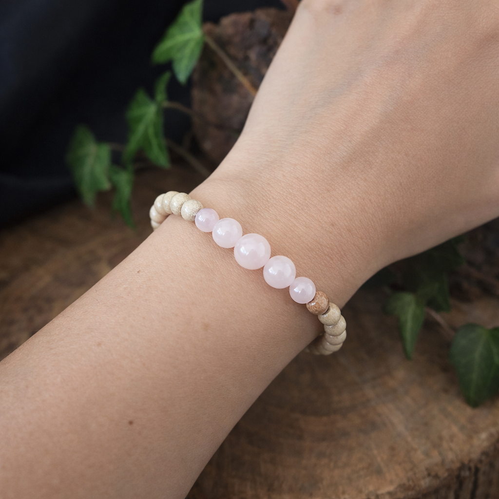 Bracelet Elastique QUARTZ ROSE - Amour, Confiance en soi, Tendresse - Modèle ELEGANCE 6mm