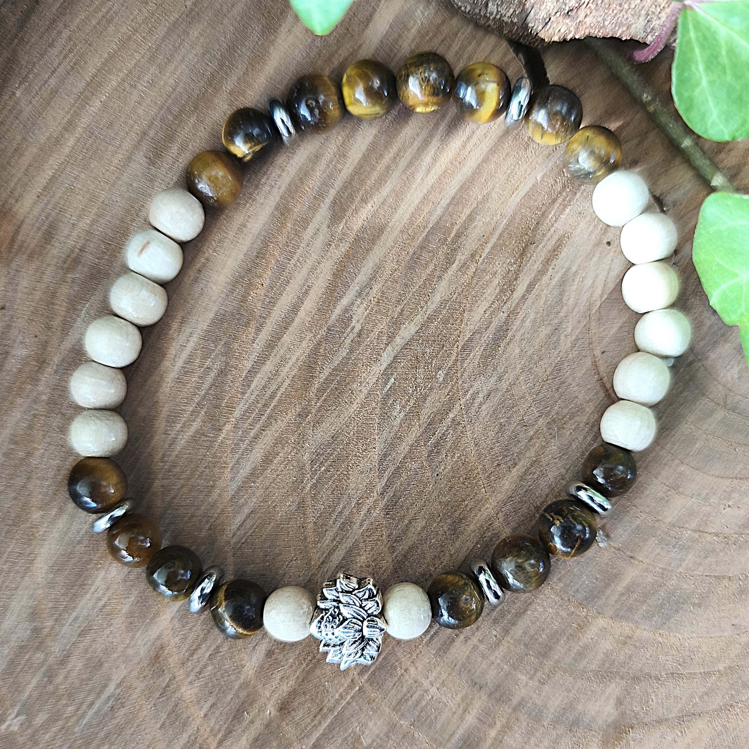 Bracelet Elastique OEIL DE TIGRE - Protection, Courage, Persévérance - Modèle FLEUR DE LOTUS 6mm