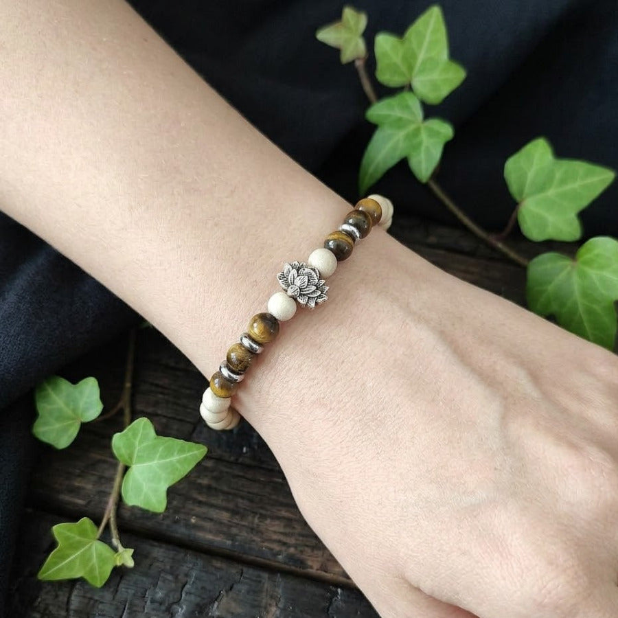 Bracelet Elastique OEIL DE TIGRE - Protection, Courage, Persévérance - Modèle FLEUR DE LOTUS 6mm