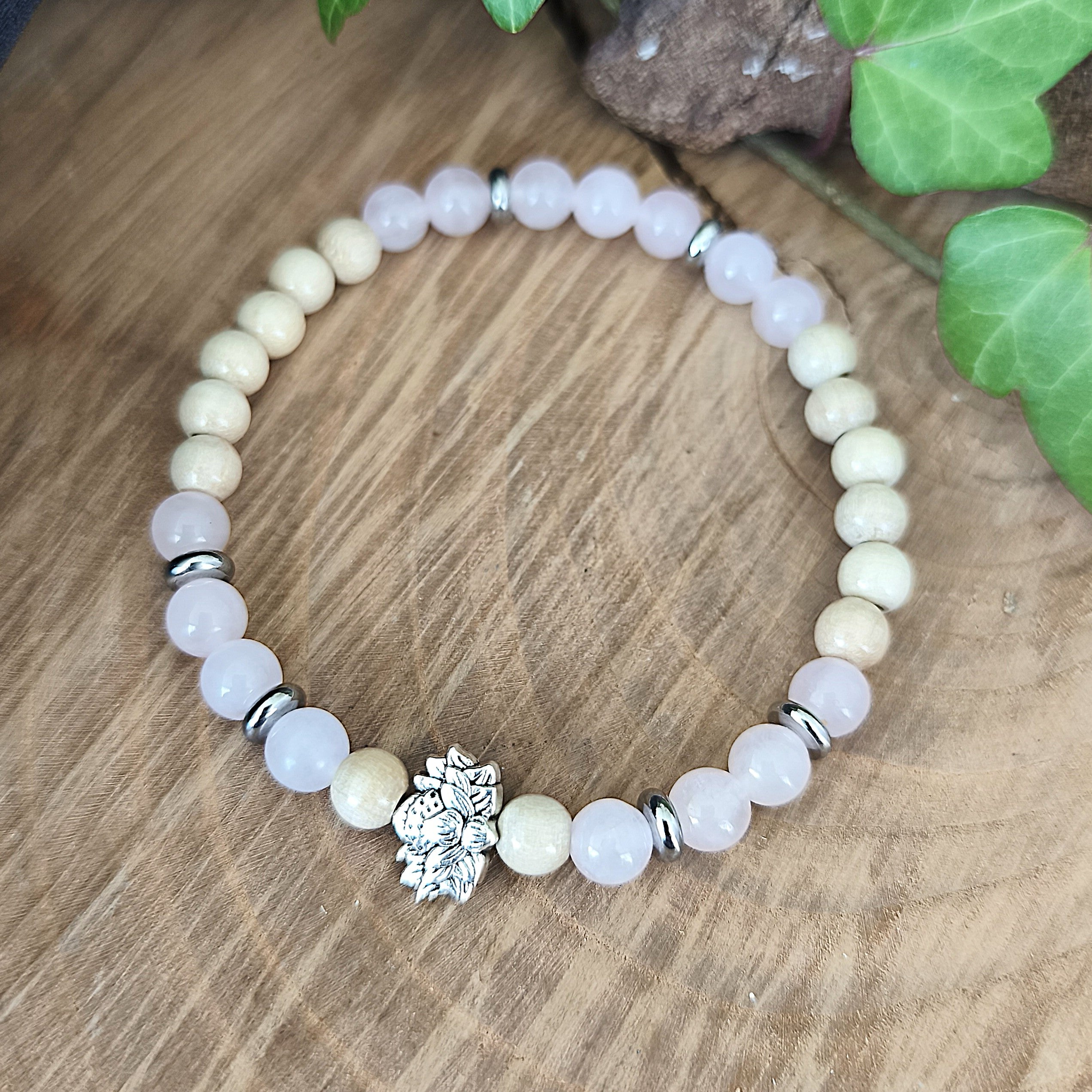 Bracelet Elastique QUARTZ ROSE - Amour, Confiance en soi, Tendresse - Modèle FLEUR DE LOTUS 6mm