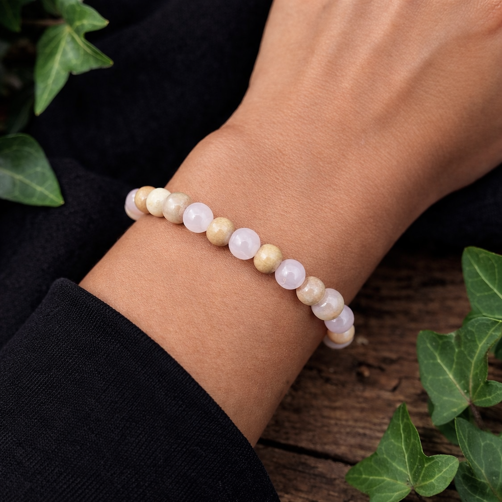 Bracelet Elastique QUARTZ ROSE - Amour, Confiance en soi, Tendresse - Modèle NATURE 6mm