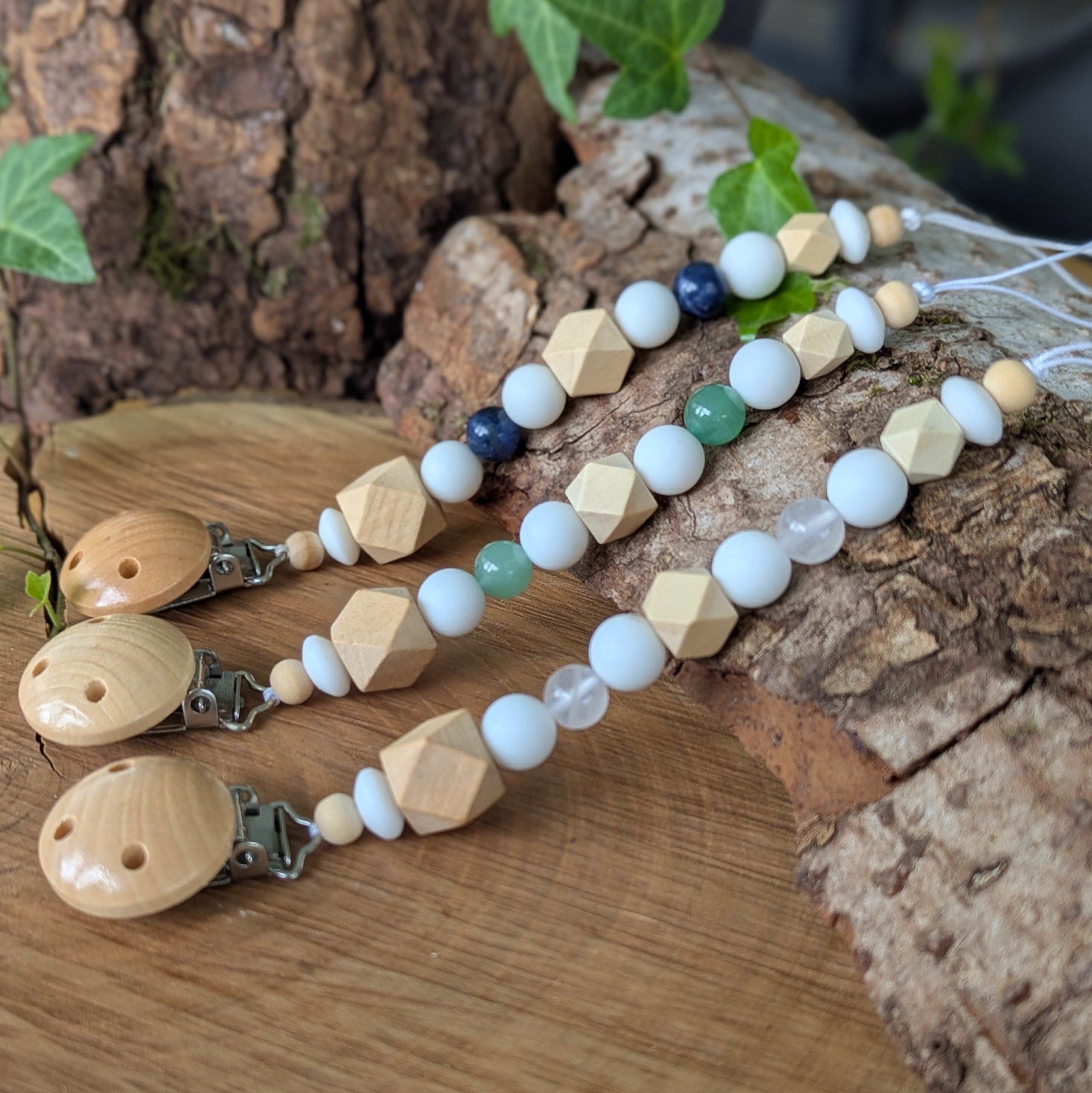 Attache-Tétine SODALITE - Hypersensibilité - Modèle ORIGINE - Bois, Pierre et Silicone sans BPA