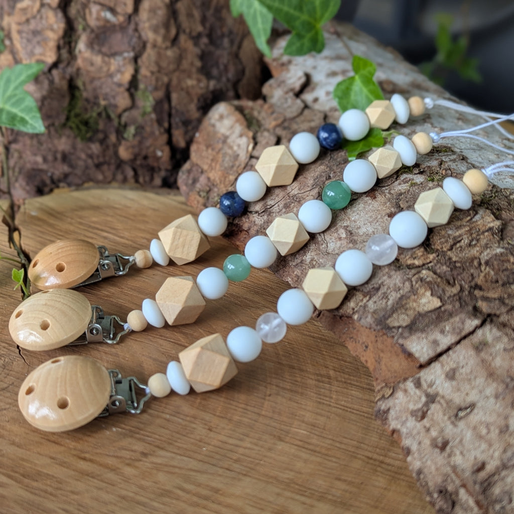 Attache-Tétine QUARTZ ROSE - Douceur - Modèle ORIGINE - Bois, Pierre et Silicone sans BPA