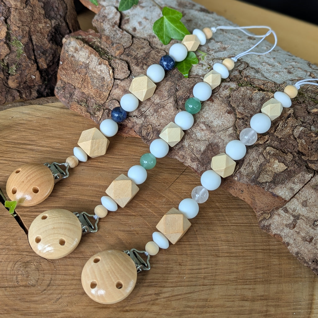 Attache-Tétine QUARTZ ROSE - Douceur - Modèle ORIGINE - Bois, Pierre et Silicone sans BPA