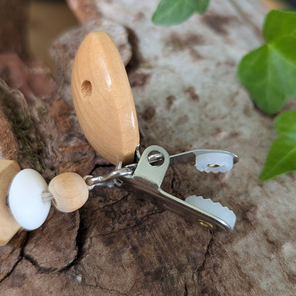 Attache-Tétine QUARTZ ROSE - Douceur - Modèle ORIGINE - Bois, Pierre et Silicone sans BPA