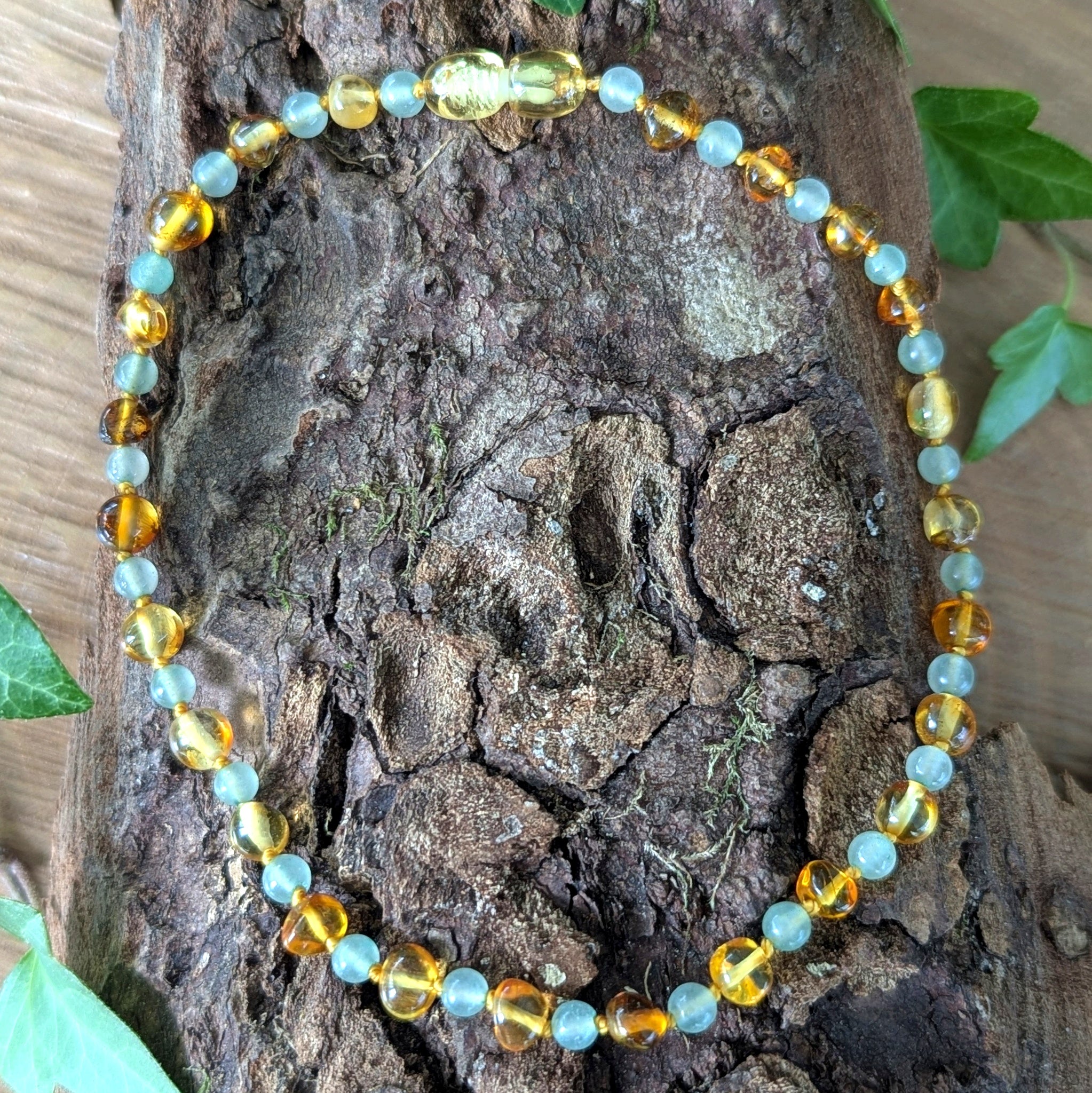 Collier bébé - AMBRE ET AVENTURINE VERTE - Canalisation