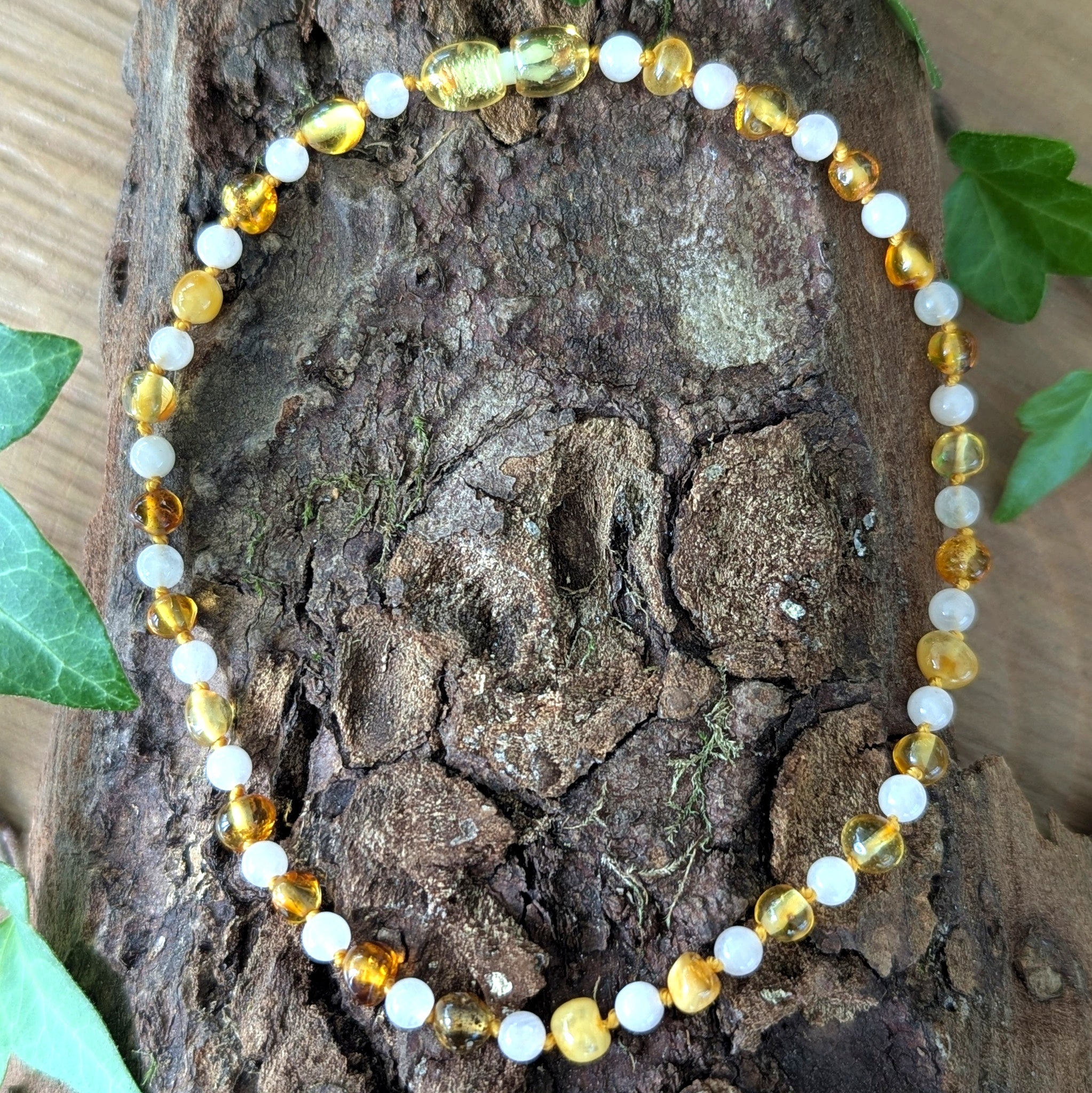 Collier bébé - AMBRE ET QUARTZ ROSE - Douceur